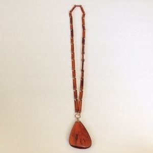 Vintage Faux Amber Long Pendant Necklace